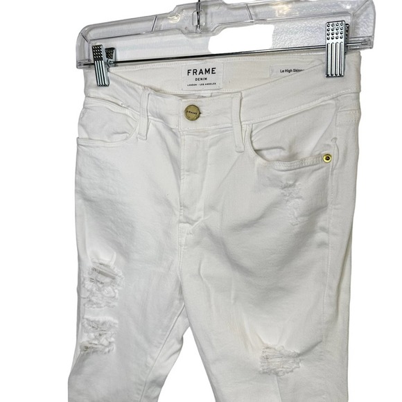 Frame Jeans Womens Le High Skinny Stretch Distressed USA Made White 27 - Picture 6 of 13